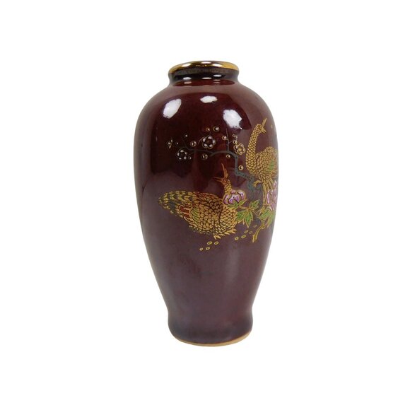 Vintage Japanese Style Pheasant 4.5" Mini Vase Brown,Gold Trim - Picture 2 of 6